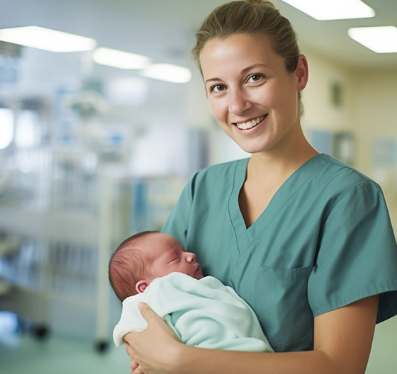 A clinician caring for a newborn